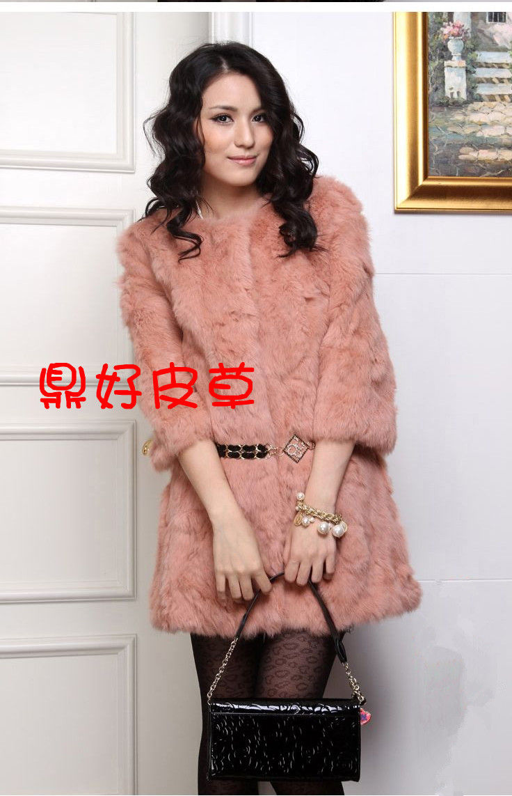 2012 rabbit fur coat long design outerwear o-neck fur overcoat Women