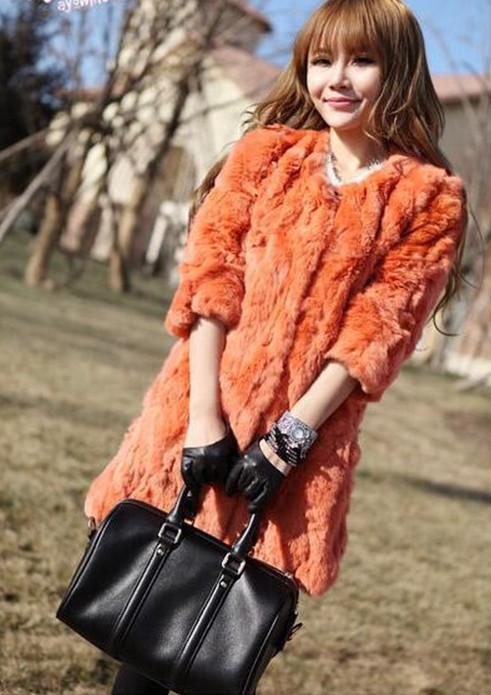 2012 rabbit fur coat o-neck three quarter sleeve medium-long Women outerwear vest overcoat