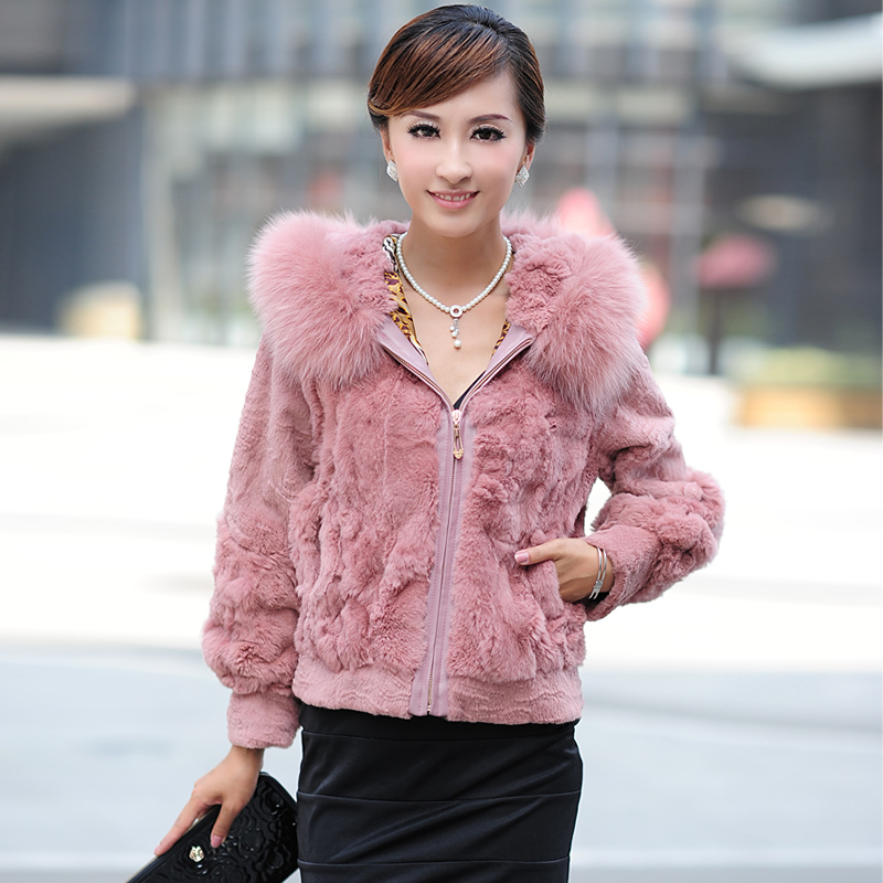 2012 rabbit fur coat women rex rabbit fur short hoodies from zipper many color for choice bargain winter fur coat free ship