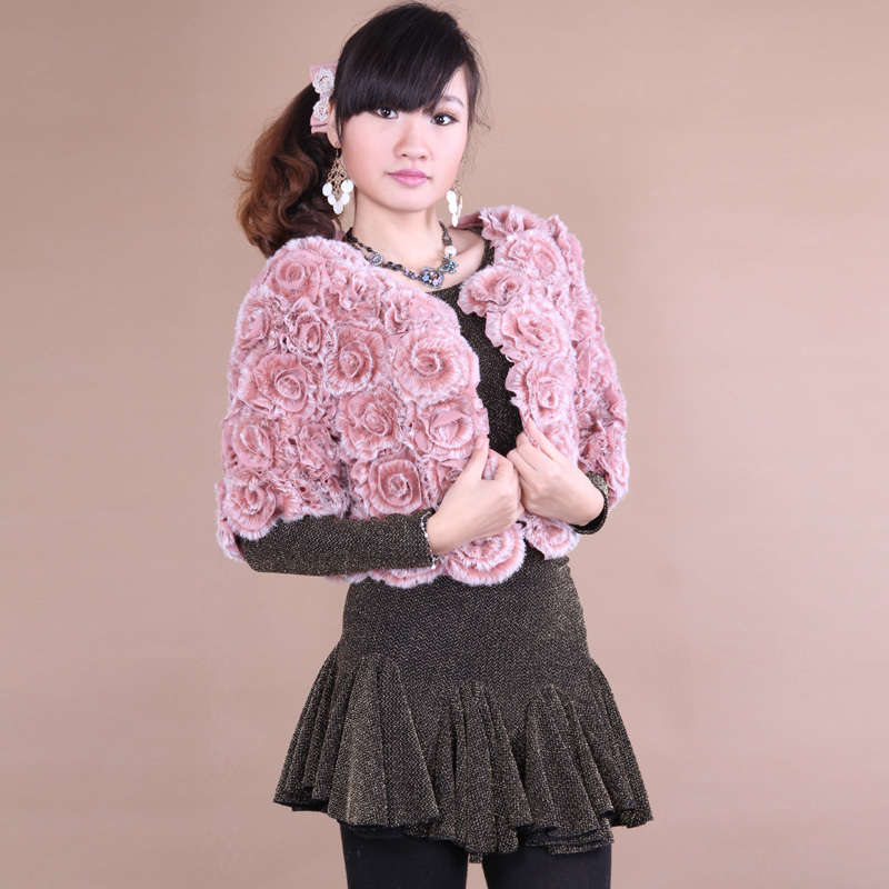 2012 rabbit fur disk flowers lace flower fur cape waistcoat short jacket