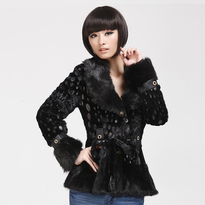 2012 rabbit fur outerwear black fur coat fur collar outerwear slim cotton-padded jacket multicolor Drop/Free Shipping