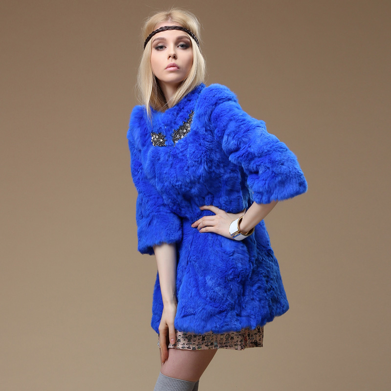 2012 rabbit fur patchwork fur coat Women fashion fur overcoat