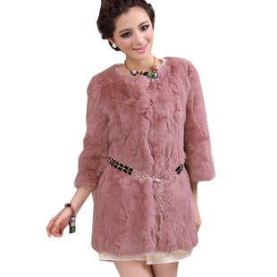 2012 rabbit fur patchwork fur medium-long o-neck women's