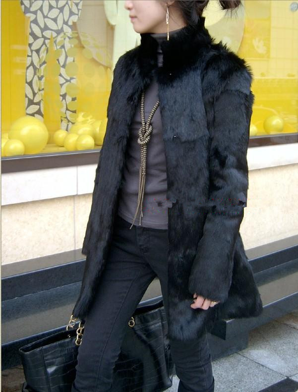 2012 rabbit fur stand collar outerwear rabbit fur long design outerwear Women fur overcoat