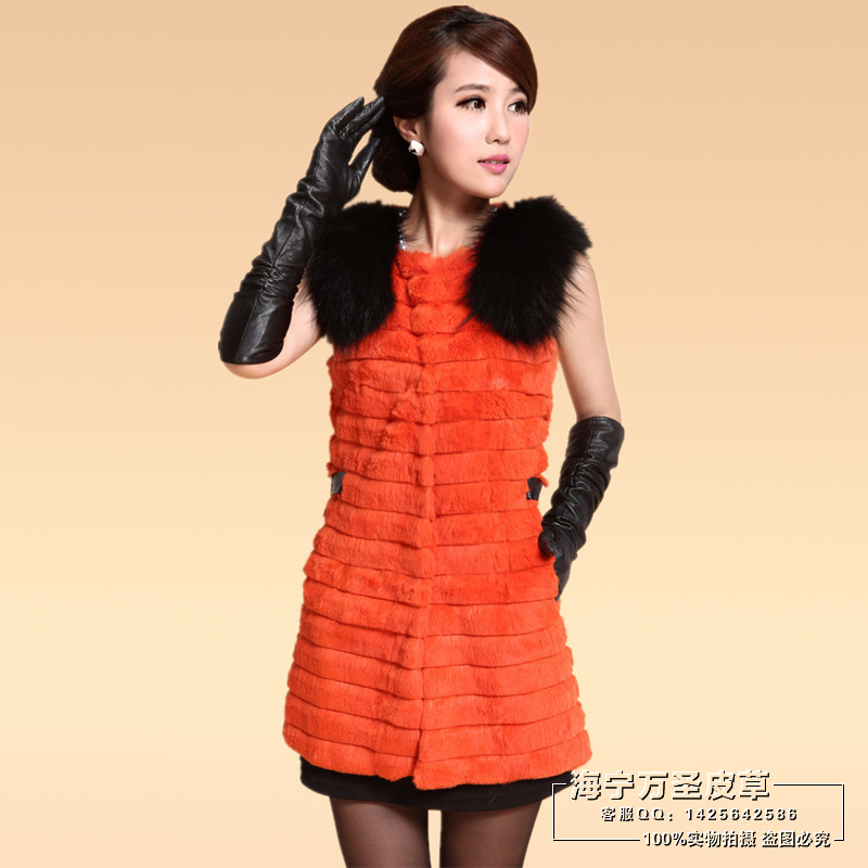 2012 rabbit fur vest female medium-long raccoon fur o-neck outerwear