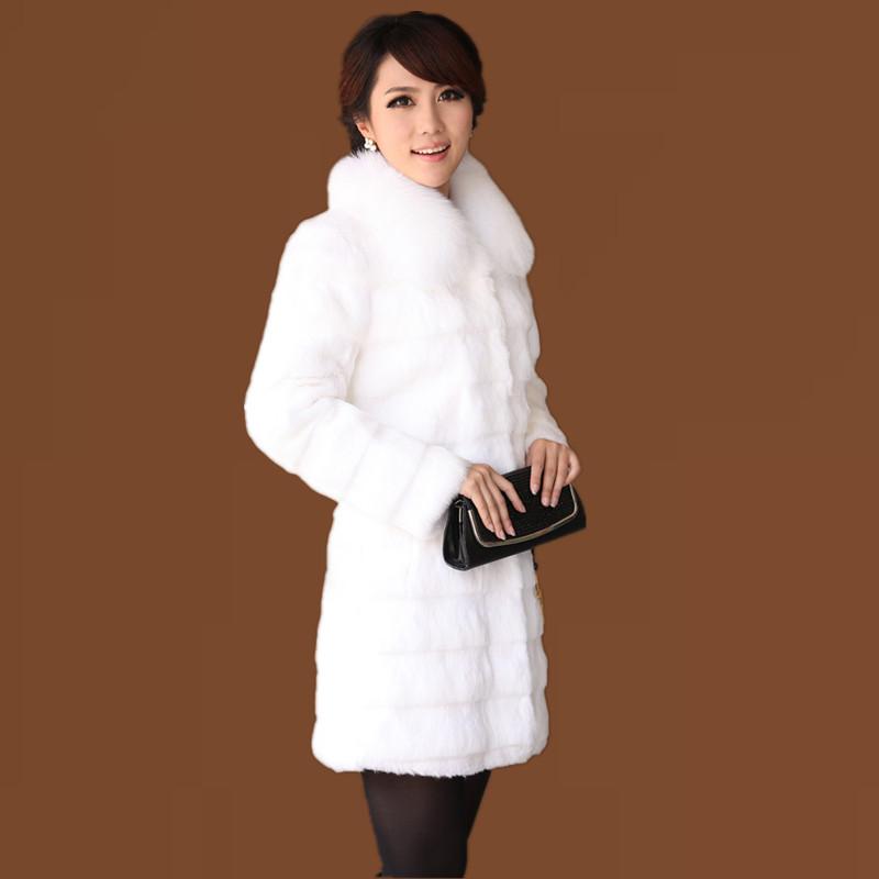 2012 rabbit fur women's fur coat fox fur medium-long overcoat