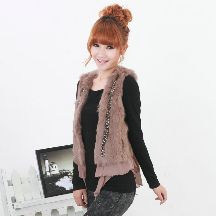 2012 rabbit sweater vest chain rabbit fur vest chiffon skirt sweep