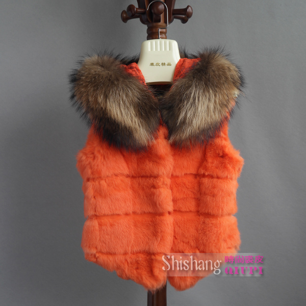 2012 raccoon fur big cap with a hood rabbit fur vest  coat