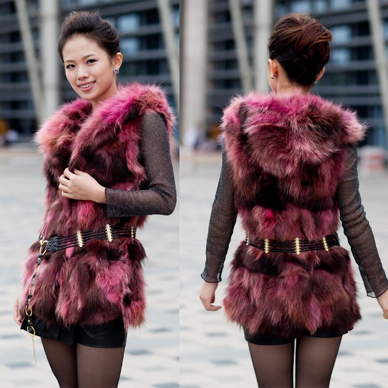 2012 raccoon fur fox fur vest outerwear medium-long hooded fur coat