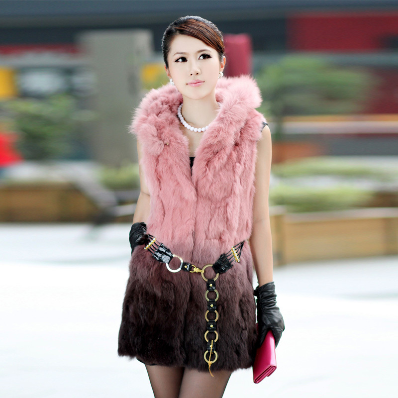 2012 raccoon fur rabbit fur vest medium-long vest fur coat 3660