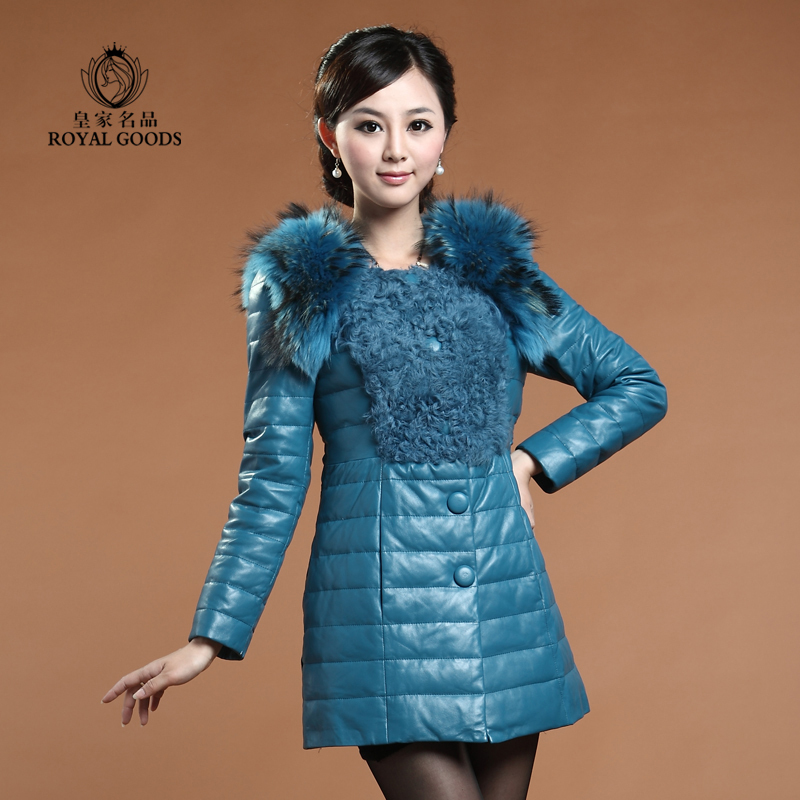 2012 raccoon fur sheepskin genuine medium-long women's leather down coat female genuine leather clothing