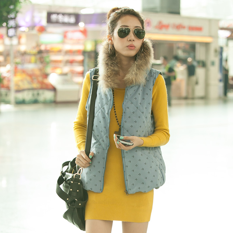 2012 raccoon fur thermal women's vest down cotton candy color vest female fashion