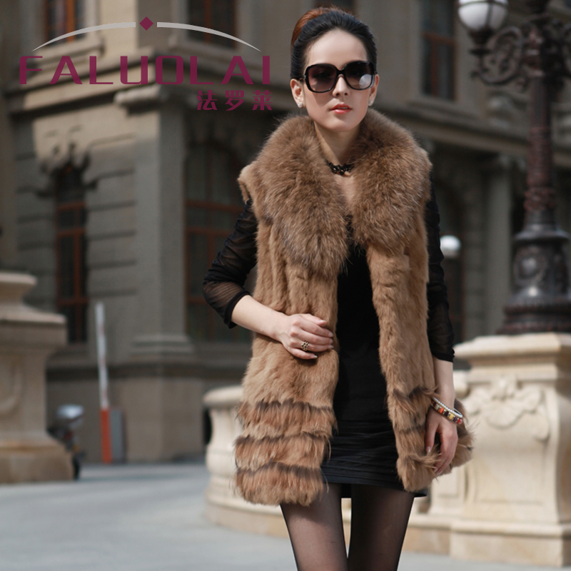 2012 raccoon fur vest rabbit fur long design vest outerwear