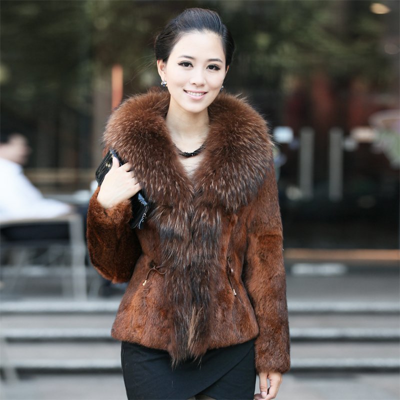 2012 regular style large raccoon fur rabbit fur coat r253