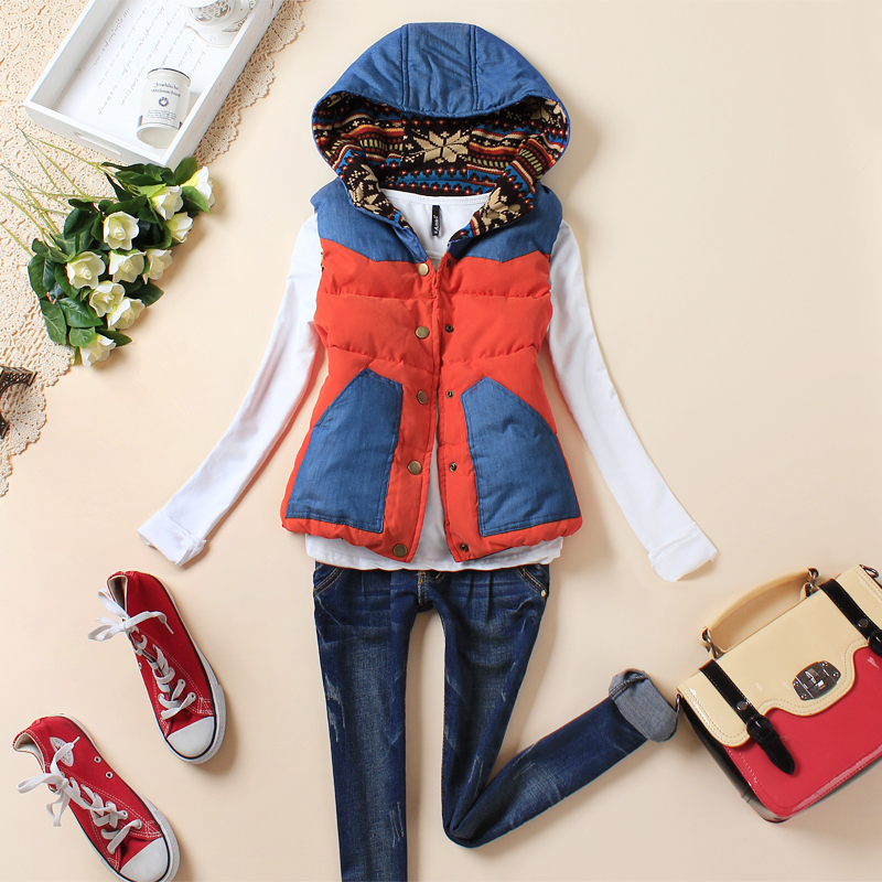 2012 ! reversible cotton vest fashion women's hooded vest plus size waistcoat