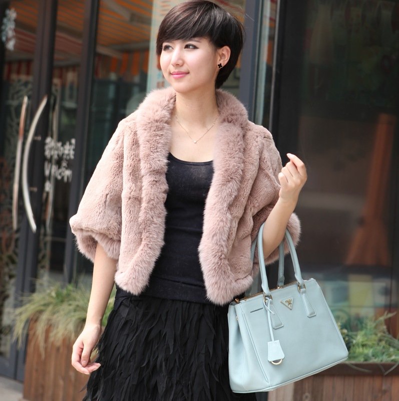 2012 rex rabbit fox cape style short design fur coat