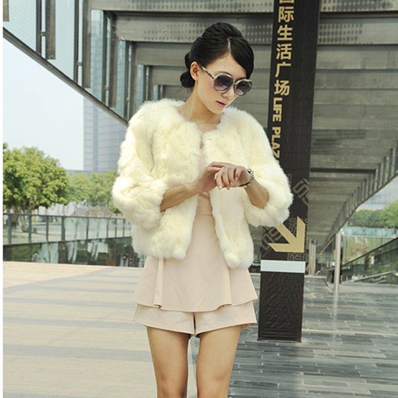 2012 rex rabbit hair fur coat short design women's fur slim casual three quarter sleeve