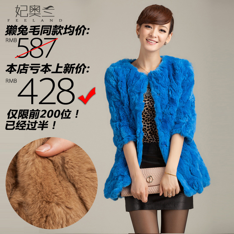 2012 rex rabbit hair fur medium-long o-neck women's outerwear 0166