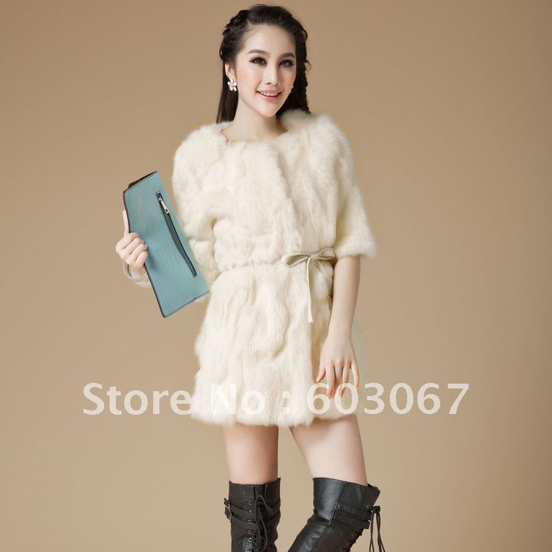 2012 rex rabbit hair fur medium-long o-neck women's outerwear