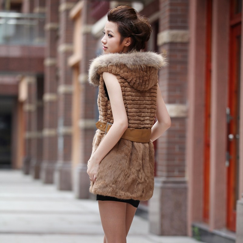 2012 rex rabbit hair fur vest fur coat medium-long women's vest outerwear hooded