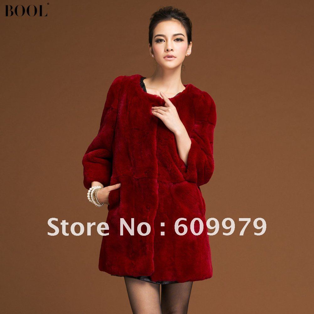 2012 Rex Rabit Fur Coat Outerwear Long Design Womens FR00169 Size of   M, L, XL, XXL, XXXL