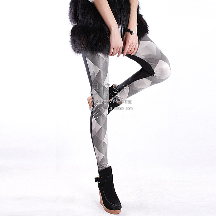 2012 rhombus plaid faux leather patchwork ab dull legging