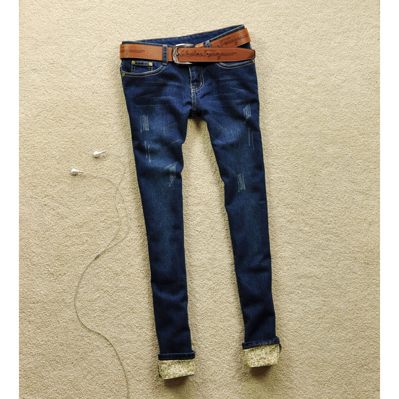 2012 roll-up hem jeans elastic denim skinny pants pencil pants female