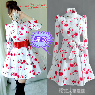 2012 rose small stand collar  100% cotton Casual jacket long Outwear