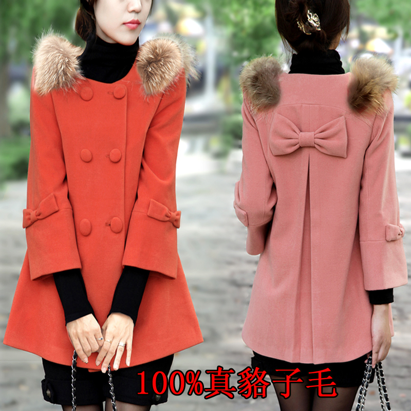 2012 rough flower woolen outerwear women's fashion trench slim double breasted plus size overcoat dress clothing