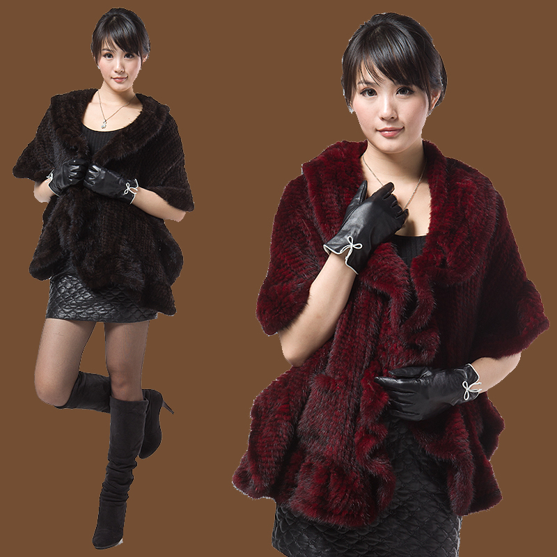 2012 ruffle hem mink knitted cape fur coat fur cape