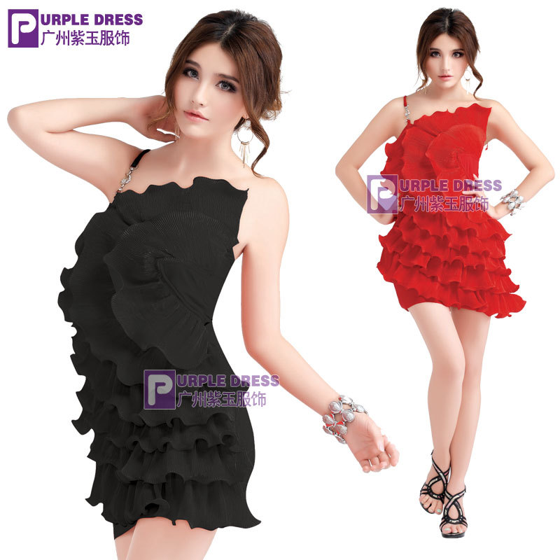 2012 ruffle hem one shoulder lady princess dress one-piece dress