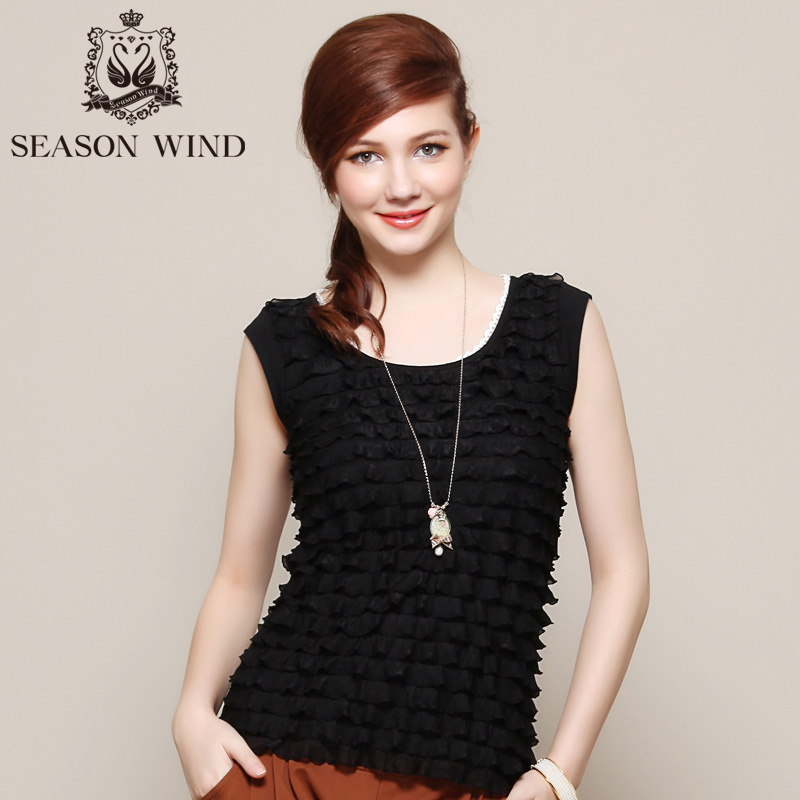 2012 SEASONWIND new arrival autumn multi-layer ruffle ruffled pleated sleeve slim wool sweater Women