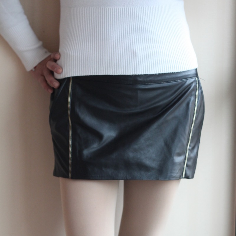 2012 sexy slim hip step skirt genuine leather skirt sheepskin miniskirt bust skirt culottes