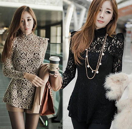 2012 sexy slim vintage lace long-sleeve basic shirt