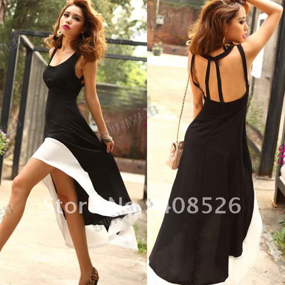 2012 Sexy Women/Lady Deep U Neck Bare Back Backless Dress Hem Tank Swallow Tail Sleeveless Summer Long Dress free shipping 8020