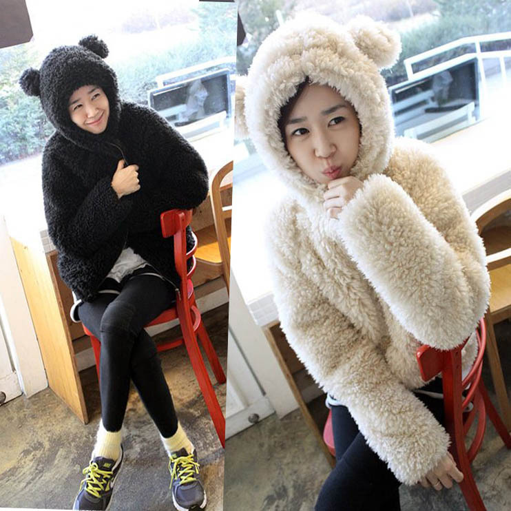 2012 shaggier autumn and winter with a hood thermal outerwear casual all-match plush short jacket