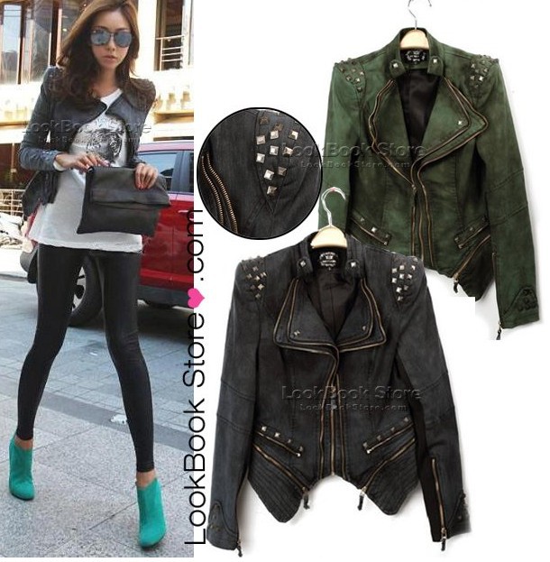 2012 Sharp Power Studded Shoulder Notched Lapel Denim Jeans Tuxedo Coat Blazer Jacket outwear coat