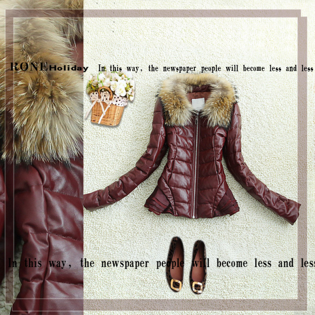 2012 sheepskin down coat female genuine leather clothing short design raccoon fur leather coat