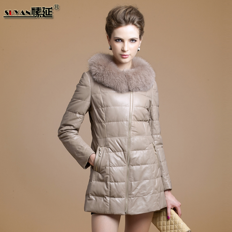 2012 sheepskin female fur fox fur genuine leather clothing down coat 8887