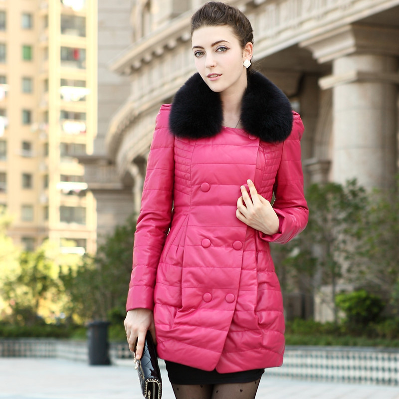 2012 sheepskin fox fur genuine leather clothing down coat medium-long female outerwear