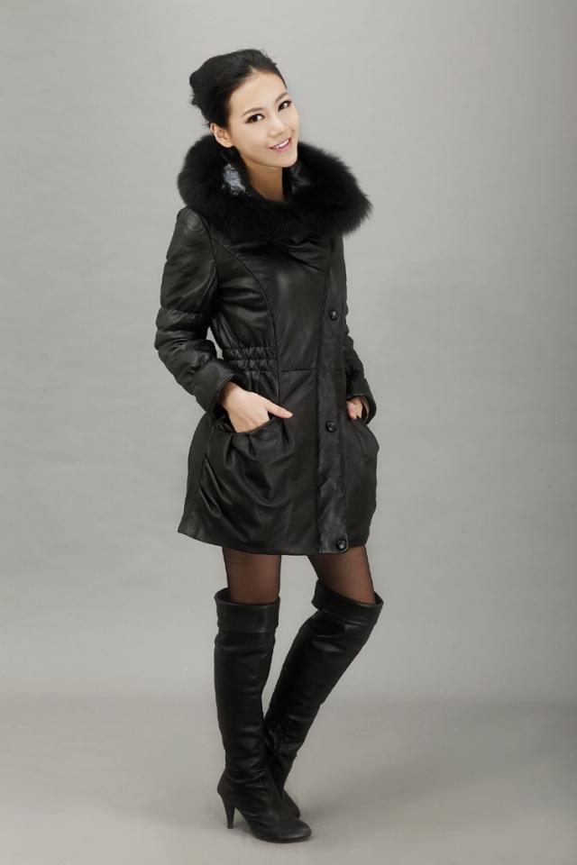 2012 sheepskin fox fur long design genuine leather down coat genuine leather clothing 11023 3200