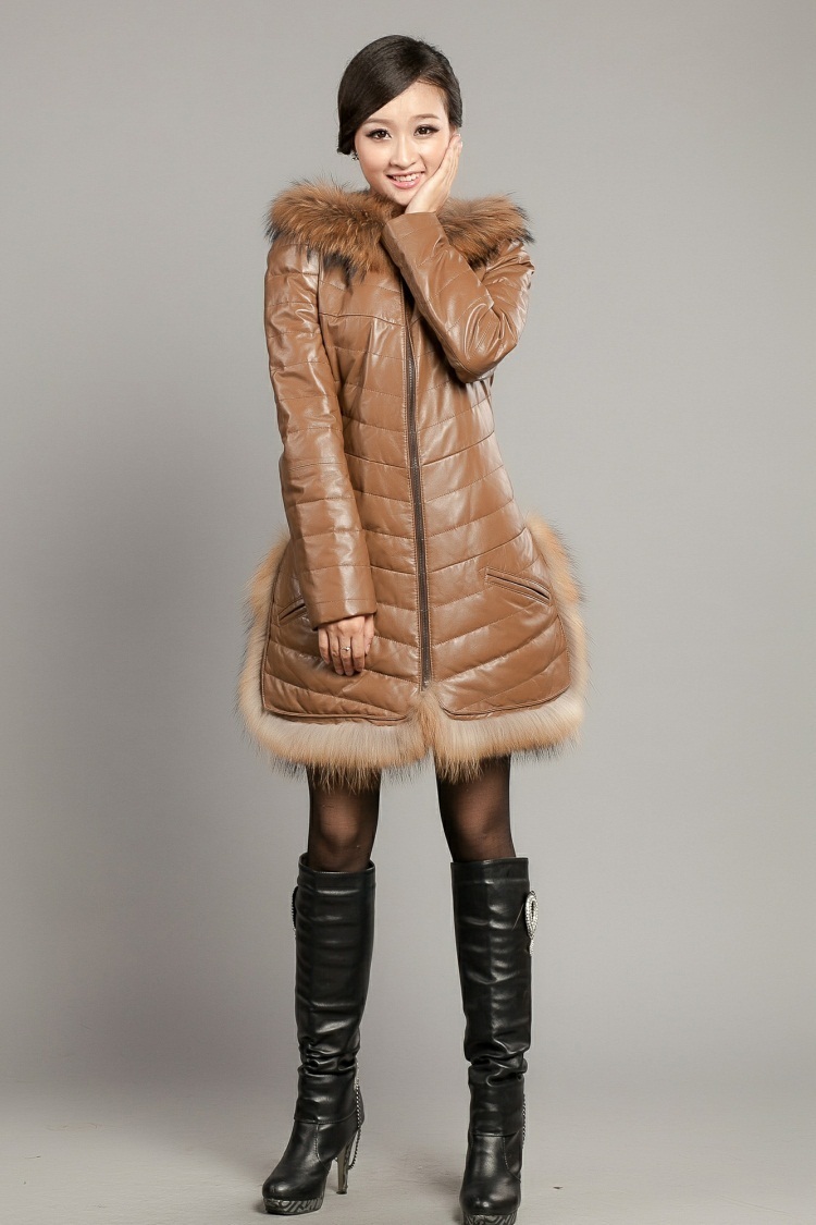 2012 sheepskin genuine leather clothing female raccoon fur genuine leather down coat hooded outerwear