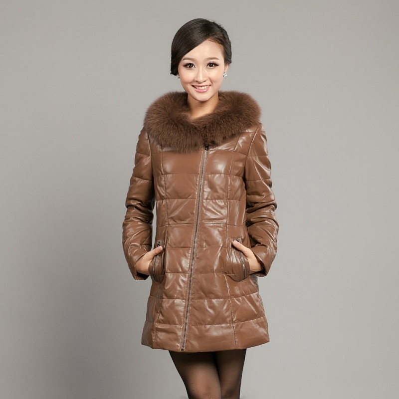 2012 sheepskin genuine leather down coat genuine leather clothing female medium-long fox fur