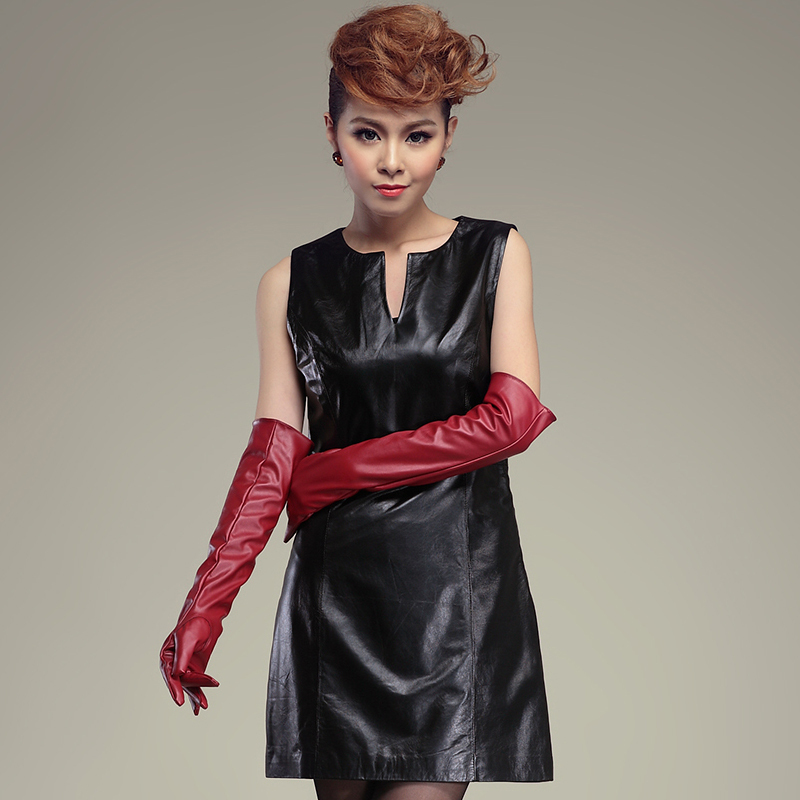 2012 sheepskin genuine leather skirt sleeveless tank dress one-piece dress women's leather skirt Free shipping