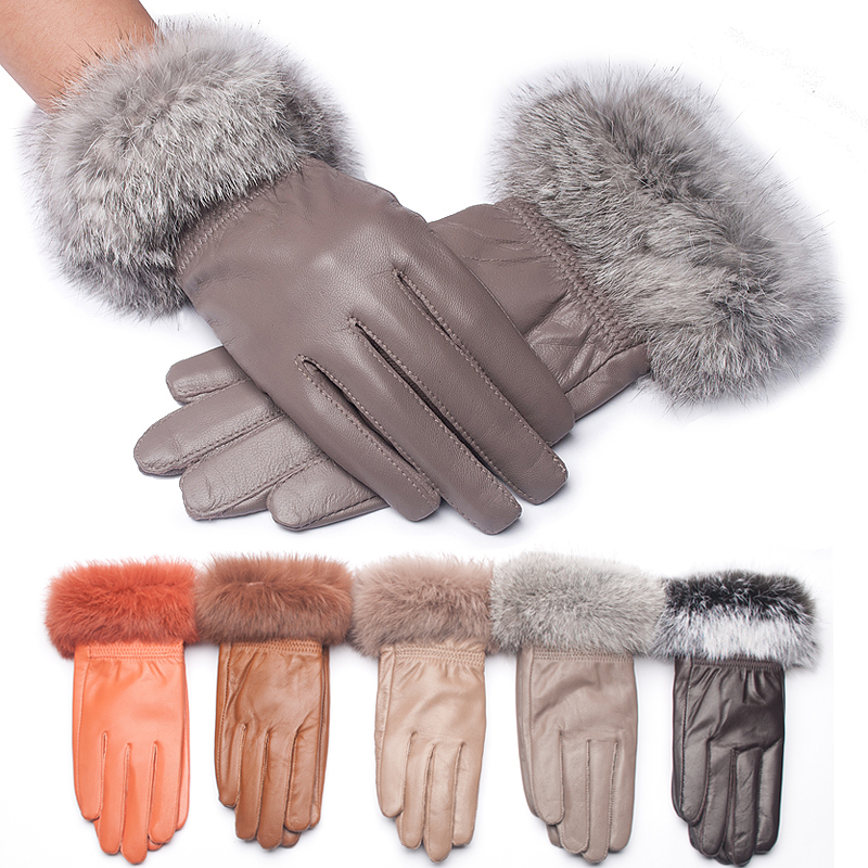 2012 sheepskin gloves female winter thermal autumn and winter rabbit fur women's genuine leather gloves