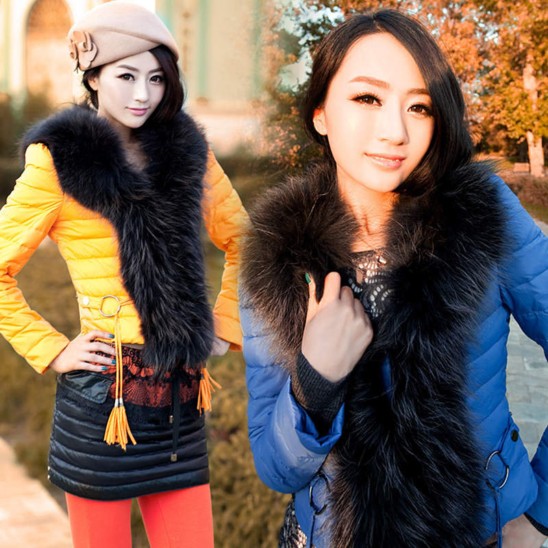 2012 short design chest super large luxury raccoon fur slim women's down coat down coat