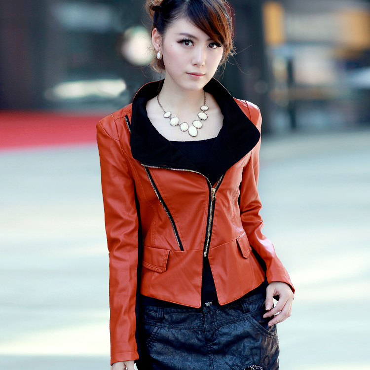 2012 short design outerwear slim water washed leather PU fashion small leather clothing female plus size,wholesale,free shipping