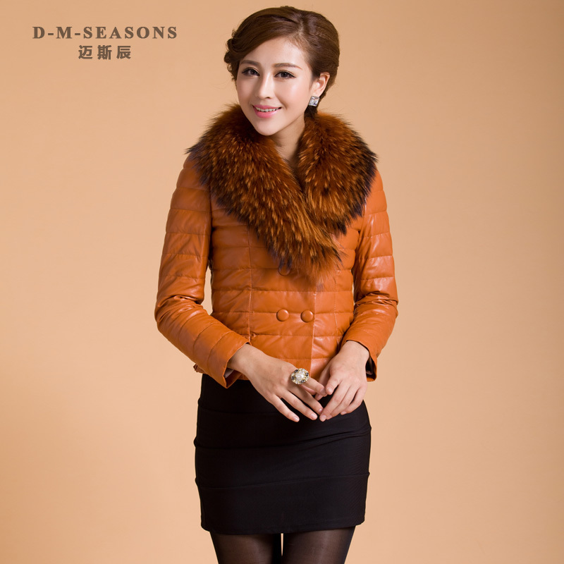 2012 shorts genuine leather clothing women's sheepskin down coat raccoon fur outerwear