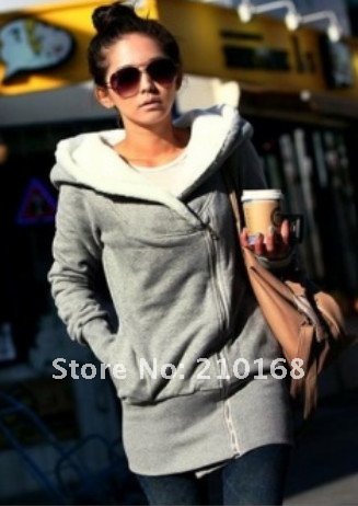 2012 Shuge Oblique Zipper Cold-proof Cotton Jumper Grey  free shipping X09112624