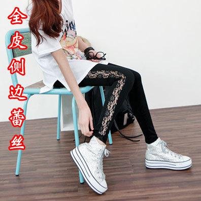 2012 side lace leather pants legging black Women FREE SHIPPING